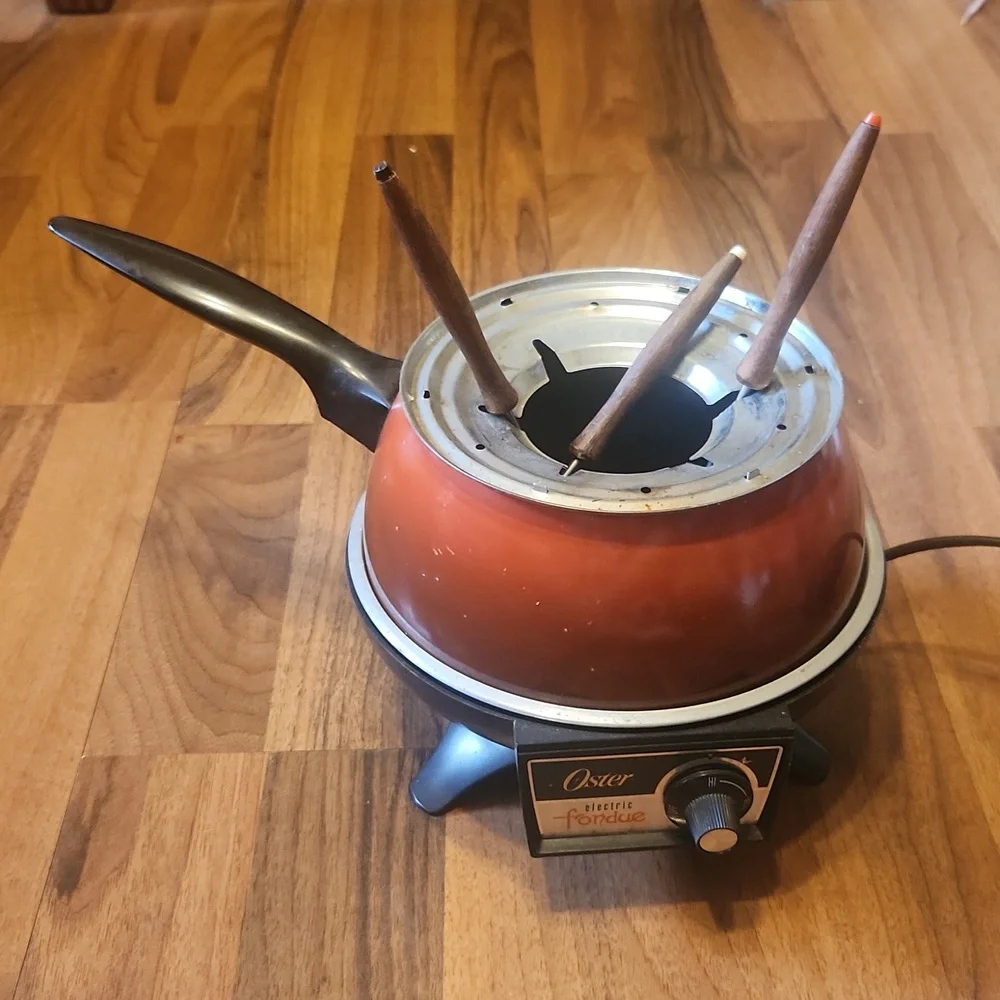 Oster Electric Fondue Pot With Forks Authentic Retro Volcano Red